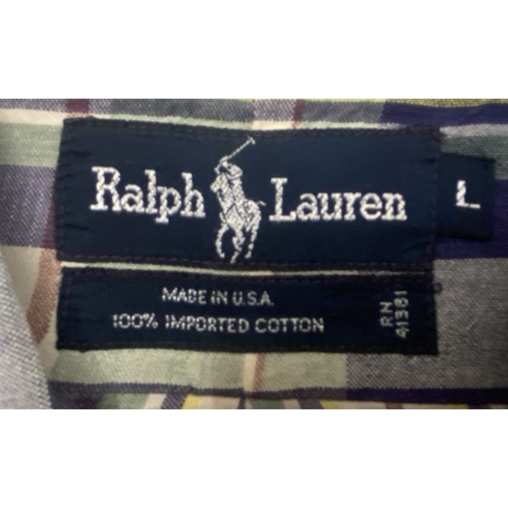 Vtg Polo Ralph Lauren Short Sleeve Shirt Men's Large Plaid Button Up Made in USA - Picture 6 of 8